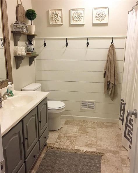 Shiplap half wall bathroom makeover #Bathroommakeover | Bathroom ...