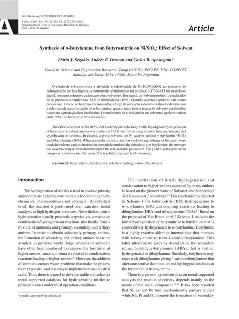 (PDF) Synthesis of n-Butylamine from Butyronitrile on Ni/SiO2: Effect ...