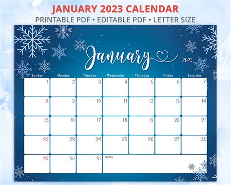 January Calendar, Letter Size, Printed Items, Printables, Notes ...