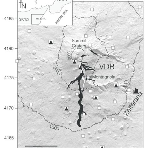 Map of the central part of Mt. Etna volcano showing the location of ...