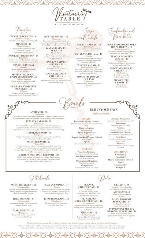 Vintner's Table menu in Phoenixville, Pennsylvania, USA