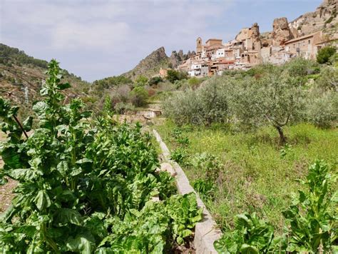 Panoramic View of Ayna, Seen from Terraced Gardens in Mundo River Valley. Albacete, Castile La ...