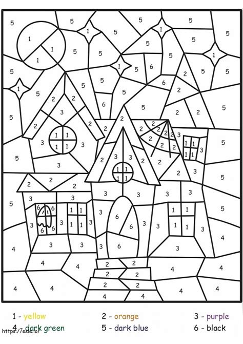 Haunted House Color By Number coloring page