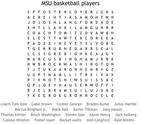 MSU basketball players Word Search - WordMint