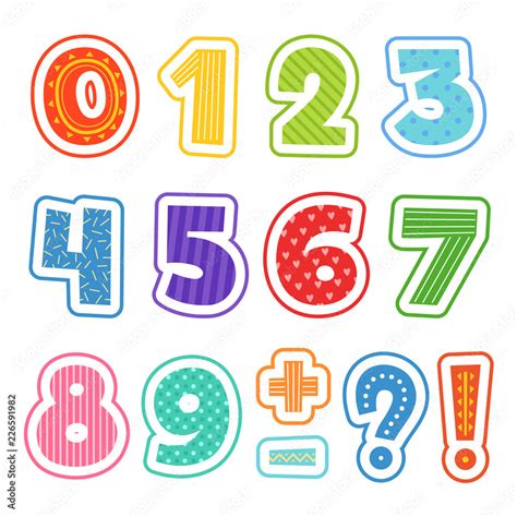 Cartoon numbers. Colored fun alphabet for school kids vector text ...