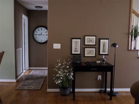 transition area with Behr "Sweet Georgia Brown" | Brown living room paint, Brown walls living ...