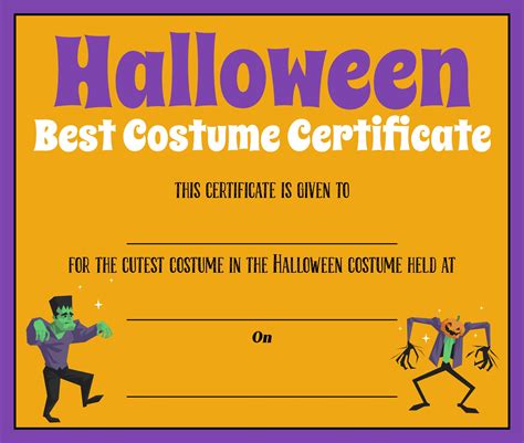 Best Costume Certificate Printable Free