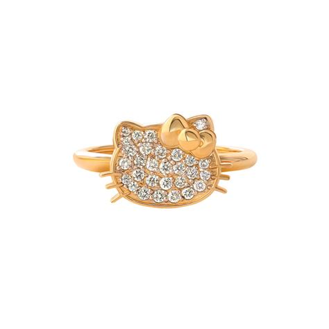 Hello Kitty 14K Yellow Gold Pavé Diamond Ring (Size 7 Only)