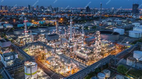 Premium Photo | Aerial view oil refinery, refinery plant, refinery factory at night.