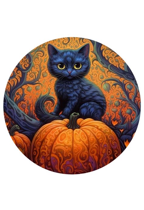 Halloween Sign, Cat Halloween Sign, DECOE-4617, Wreath Sign, 12" Metal Round | DecoExchange®