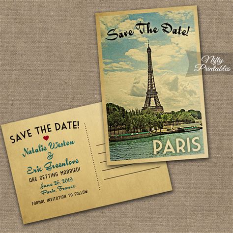 Paris France Save The Date Postcards VTW - Nifty Printables