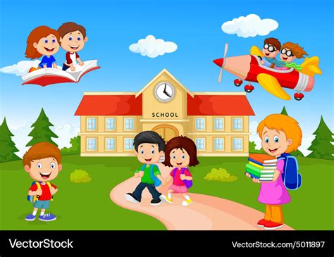 Happy cartoon school children Royalty Free Vector Image