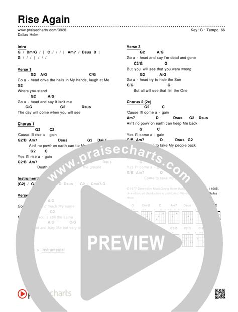 Rise Again Chords PDF (Dallas Holm) - PraiseCharts