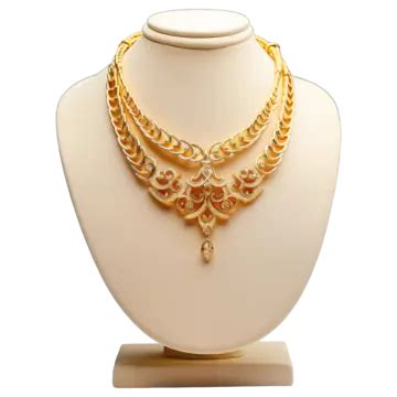Gold Necklace On Display Stand, Elegant Jewelry Photography Isolated Background, Gold Necklace ...
