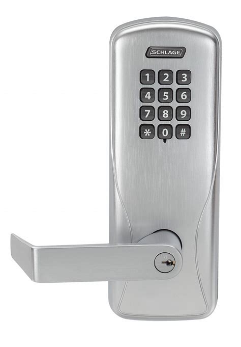 SCHLAGE ELECTRONICS Electronic Keyless Lock, 2-3/4 in Backset, Cylindrical, Satin Chrome, 3/4 in ...