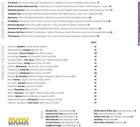 Humuhumu at Grand Wailea Menu - MENU Magazine