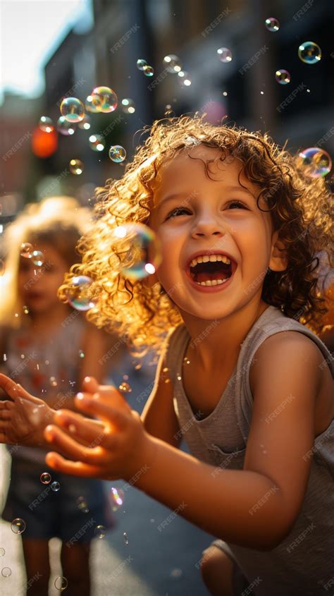 Premium Photo | Happy Children Playing with Water Bubbles