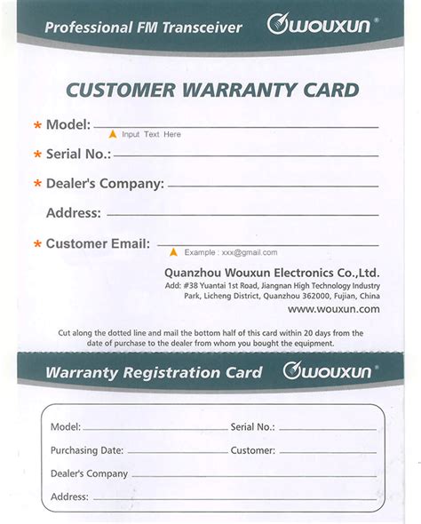 Customer Warranty Card