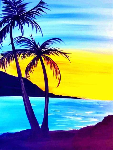 Painting Palm Trees Black Hair ... | Sunset painting, Palm trees painting, Tree painting