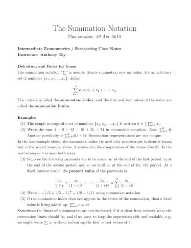 Summation - Examples, PDF | Examples