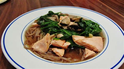 Salmon Miso Soup with Soba Noodles - Searching for Spice