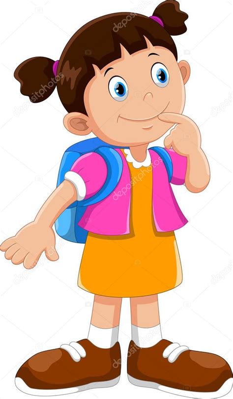 Cute school girl cartoon with backpack — Stock Vector © irwanjos2 #154930108