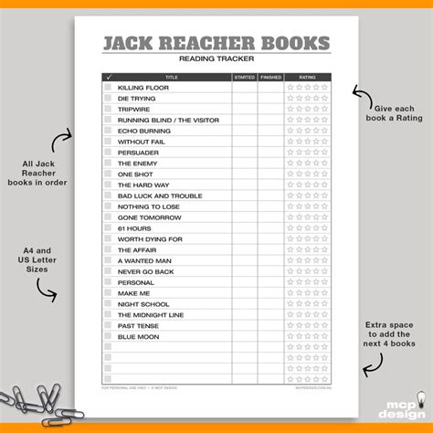 Jack Reacher Books Book Reading Tracker Book Reading Log | Etsy