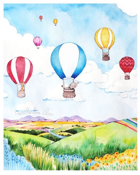 Hot Air Balloon Watercolor Print of Painting - Etsy