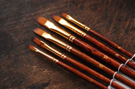 Set of 6 flat paint brushes sizes 2 4 6 8 10 12