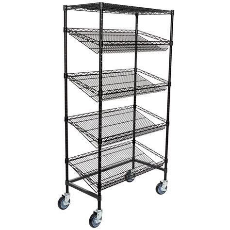 Supermarket 5 Tier Slanted Wire Shelving / Black Wire Shelf Unit 18" D ...