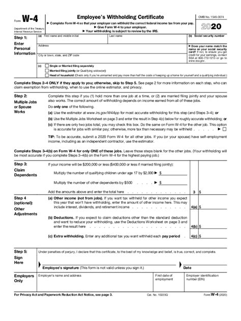 W 4 form 2020 pdf: Fill out & sign online | DocHub