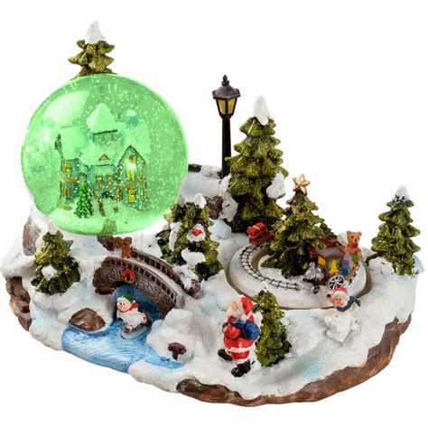 The Seasonal Aisle Animated Globe Musical Christmas Snow Village Scene with Revolving Train ...