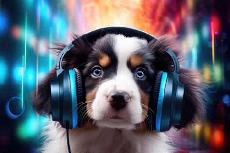 Premium AI Image | Dog puppy in headphones music equalizer