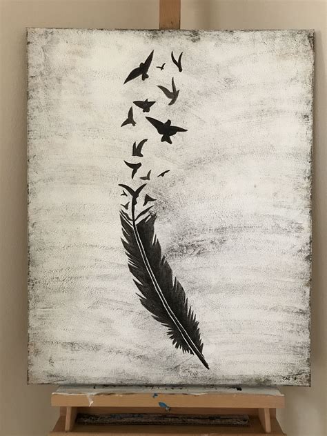 Black and white feather painting | Feather painting, Painting, Original artists