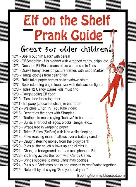 the elf on the shelf prank guide is shown in black and white checkered paper