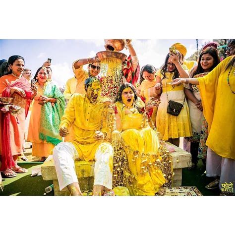 Haldi Ceremony No Less Than Holi!! | Haldi ceremony outfit, Groom ...