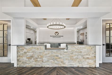 Dental Office Reception | Stone, Wood Beam, Board and Batten Siding