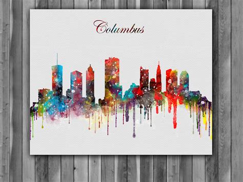 Columbus Skyline Watercolor Print, Columbus Skyline Art, Columbus ...