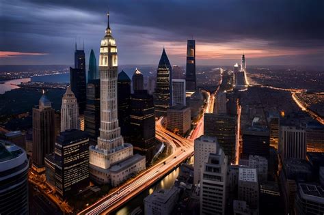 Premium AI Image | A view of the city of philadelphia at night.