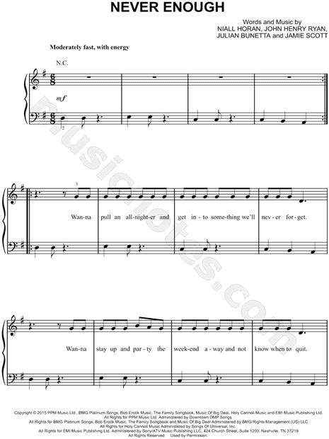 One Direction "Never Enough" Sheet Music (Easy Piano) in E Minor - Download & Print - SKU: MN0160920