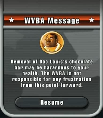 WVBA Message Removal of Doc Louis's chocolate bar may be hazardous to your health. The WVBA is ...