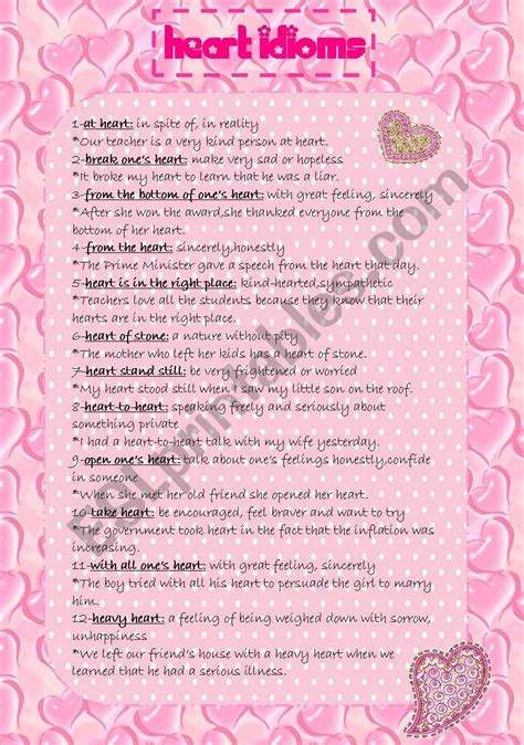 Common Heart Idioms - ESL worksheet by rose95