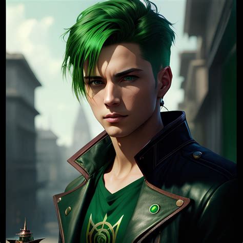 green hair boy, fantasy, centered, fantasy background, green eyes Black Hair Green Eyes Male ...