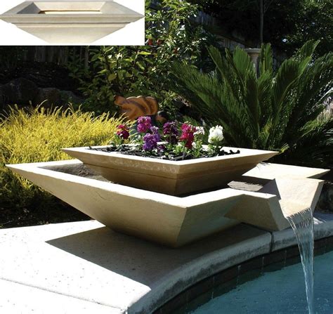 Cubic Scupper (fountain) 24" Sandstone 7" H x 24" W. Made with real crushed stone, blended with ...