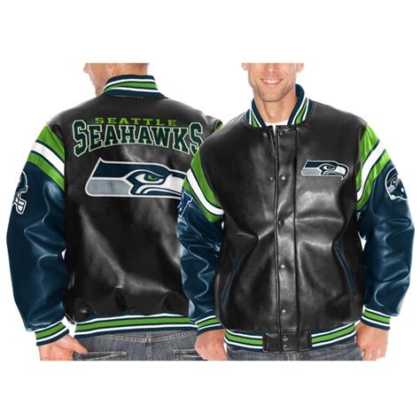 Mens Seattle Seahawks Black Pick Six Faux Leather Jacket