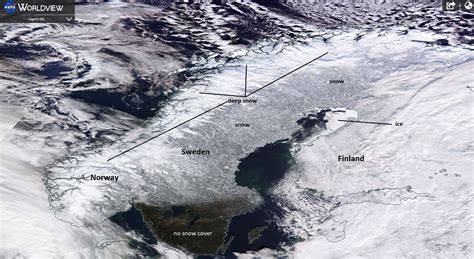 Spectacular satellite view of snow cover across northern Europe, Feb ...