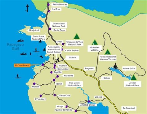 What to Do in Guanacaste Costa Rica | this is a map of northern guanacaste and shows the ...