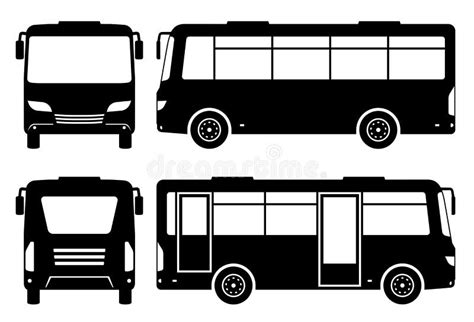 Mini Bus Silhouette Vector Illustration with Side, Front, Back, View Stock Vector - Illustration ...