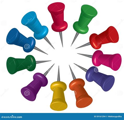 Set Of Push Pins In Different Colors. Thumbtacks. Illustration Isolated ...