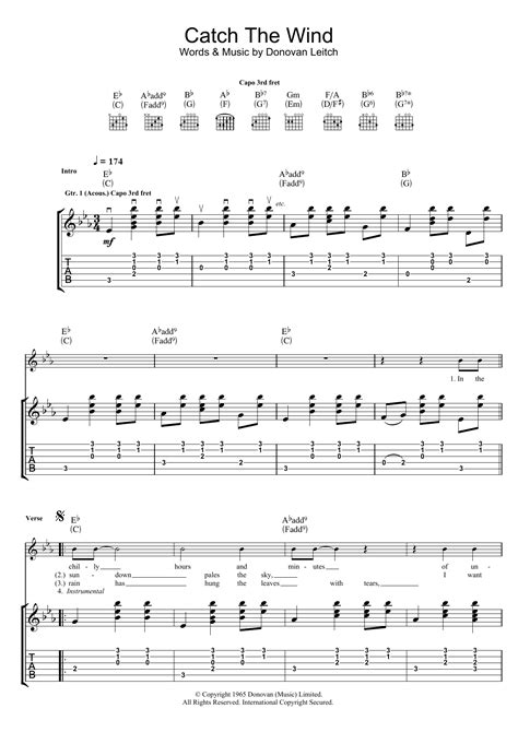 Catch The Wind by Donovan Sheet Music for Guitar Tab at Sheet Music Direct